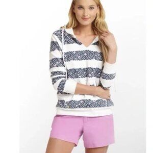 LILLY PULITZER Lola Hoodie Bright Navy Out of Line Print Size Small EUC